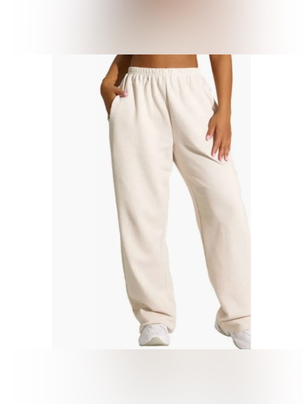 Naked Wardrobe Classic Relaxed Sweatpants Beige Large High Rise Fleece Joggers